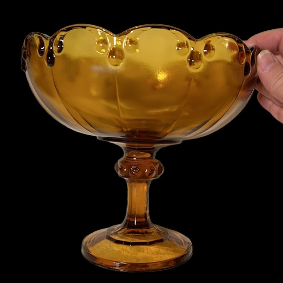 Vintage Amber Glass Stemmed Fruit Bowl - Picture 5 of 5